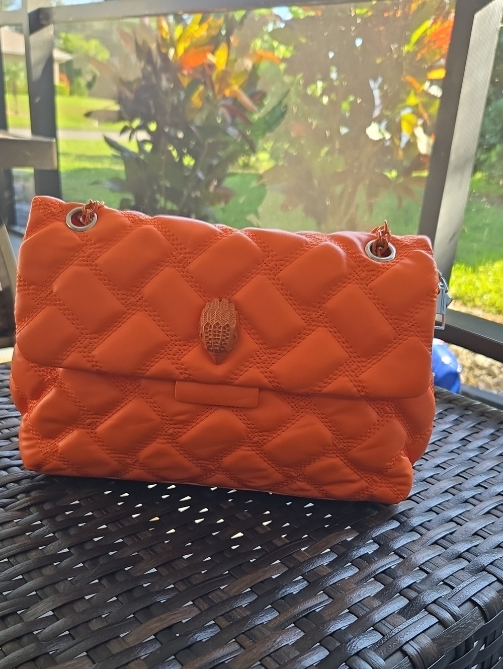 Quilted Orange Chain Shoulder Bag